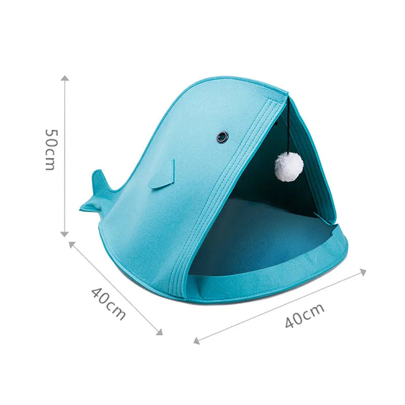 Foldable felt pet nest 40x40x50cm in Blue or Grey, chemical fibre felt, washable and removable