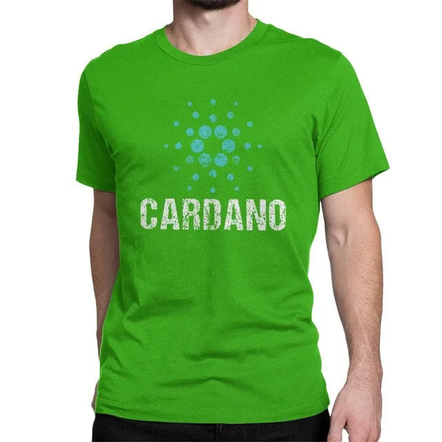 Cardano Ada logo vintage t-shirt for men, super slim cotton high collar top in black