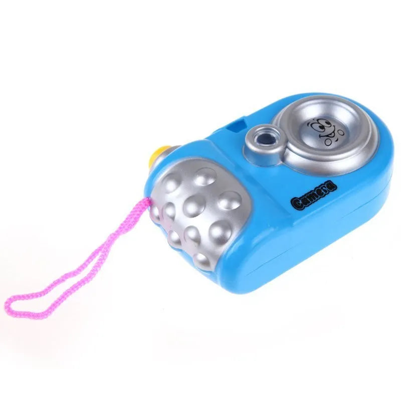 Kids projection camera educational toy showing animal images with sliding lens cap mechanism
