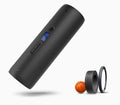Black cordless bike inflator 150PSI with LCD display, air tube, and converters, size 5 x 5 x 18cm