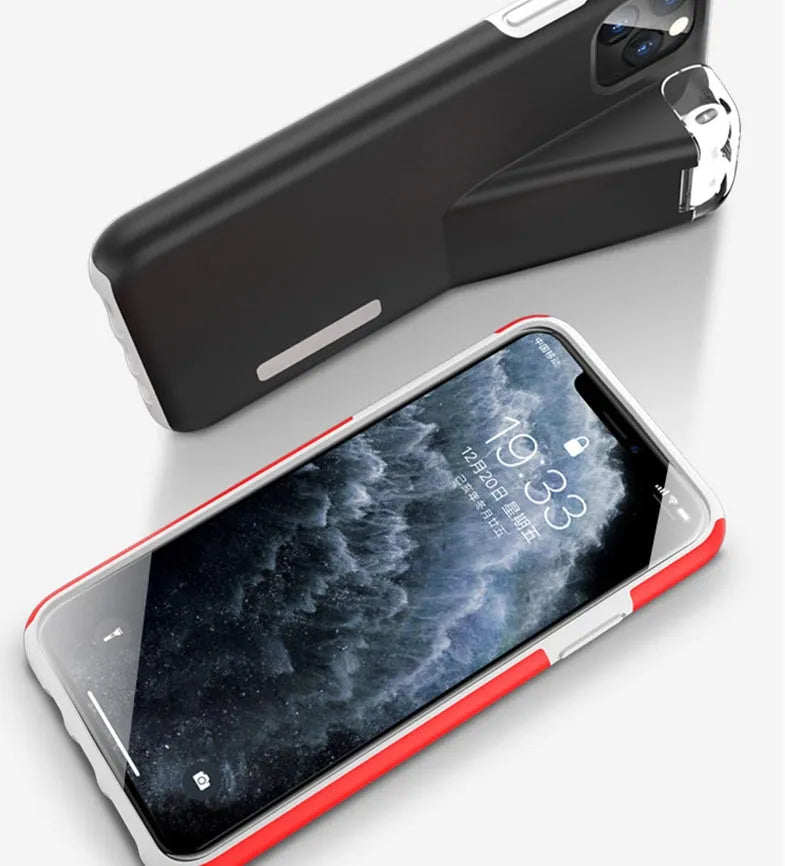 Black AirPods charging case cover with edge protection compatible with iPhone
