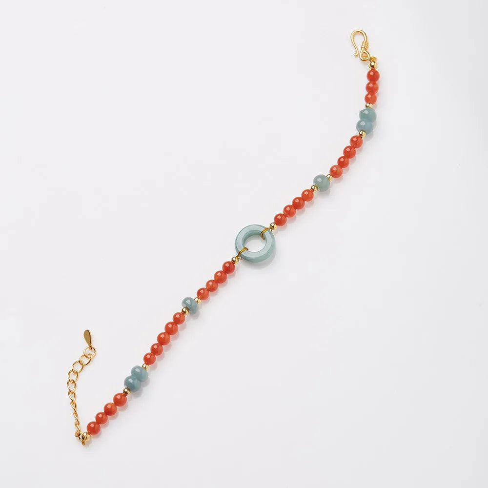 Natural South Red agate women's bracelet with adjustable safety buckle and 4mm geometric beads