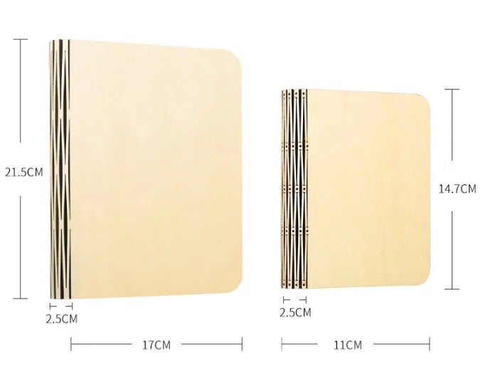 Solid wood USB book light shown in three sizes: mini, small, and large.