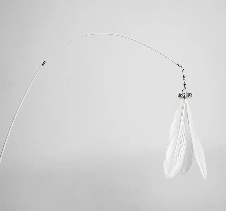 Telescopic cat fishing rod toy extended with goose feather teasers and self-hi bell