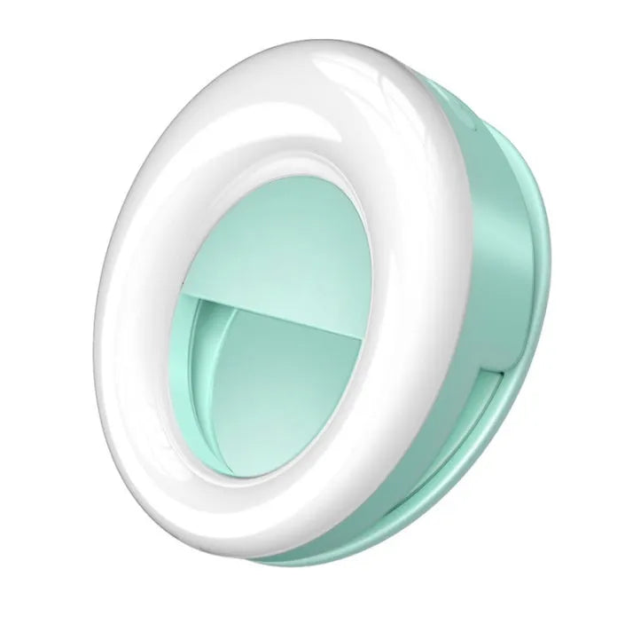 WQ-20 80mm round LED self-timer fill light in green or pink with USB rechargeable battery and stepless dimming