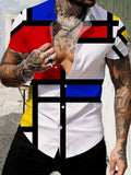 Men's geometric patterned short sleeve shirt with lapel collar in slim fit