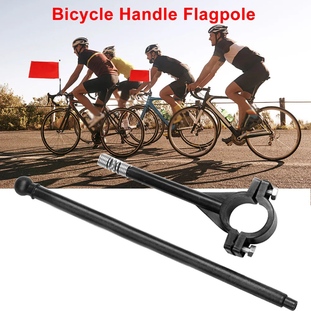 Square polyester flag on a plastic pole mounted to a bicycle handlebar