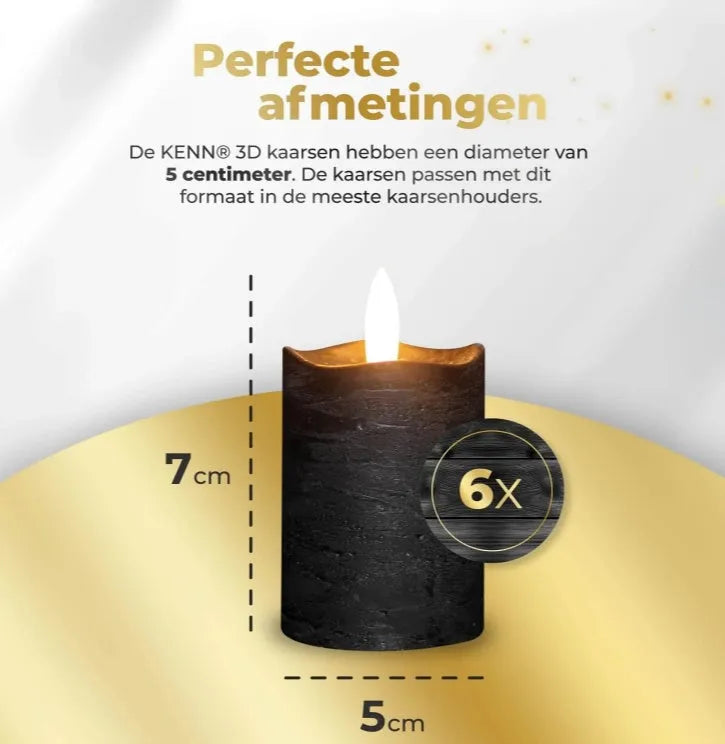 Black cylindrical LED pillar candle showing its 7cm height and 5cm diameter.