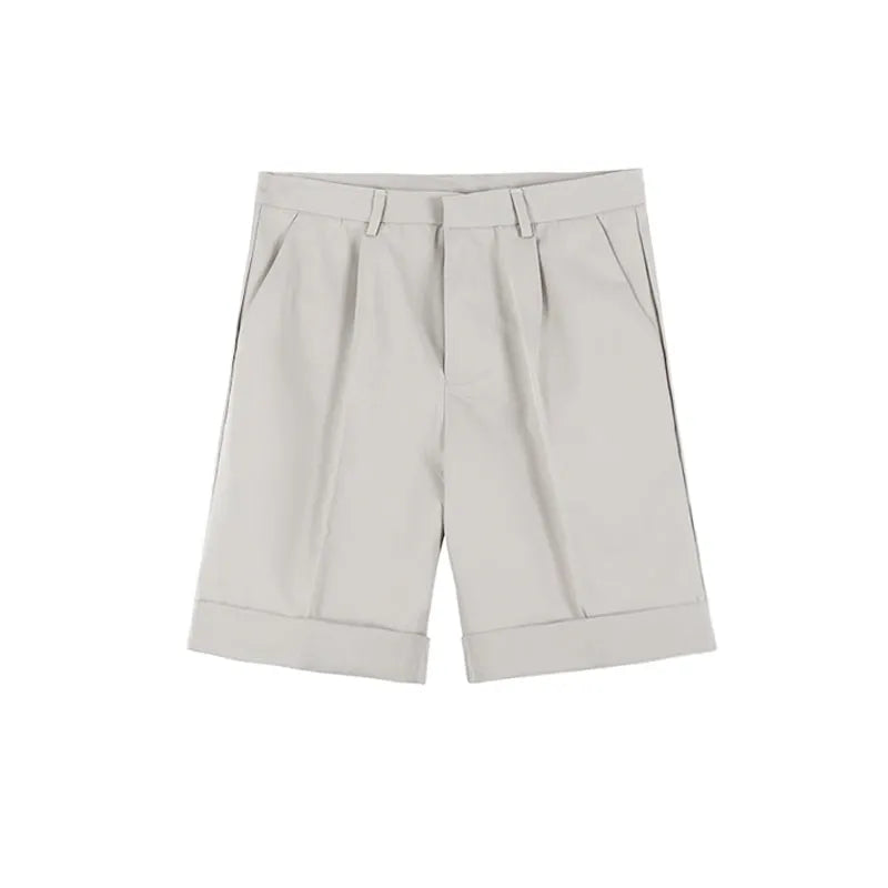 Men's cotton high-waist plain khaki suit trousers on a model, showing a clean smart fit