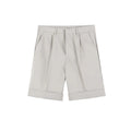 Men's cotton high-waist plain khaki suit trousers on a model, showing a clean smart fit