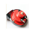Red and black 12v snail horn with two-tone high and low frequencies