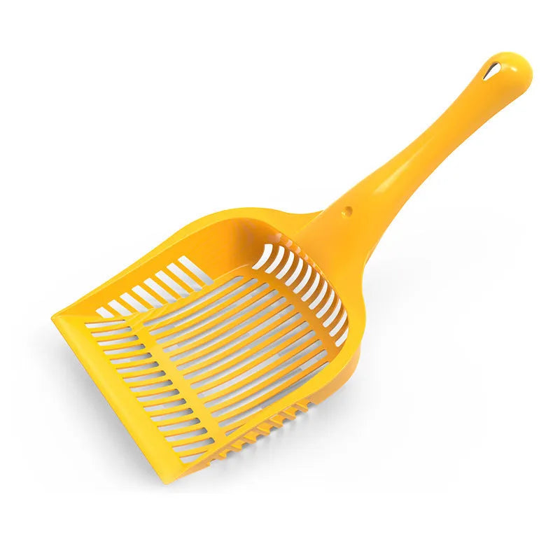 Red plastic cat litter scoop showing small and medium size options for pet toilet cleaning