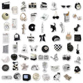 61-piece pack of black and white PVC waterproof decorative stickers laid flat.