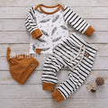 Children's striped cotton three-piece set with hat, top, and pants in Mibaise colour