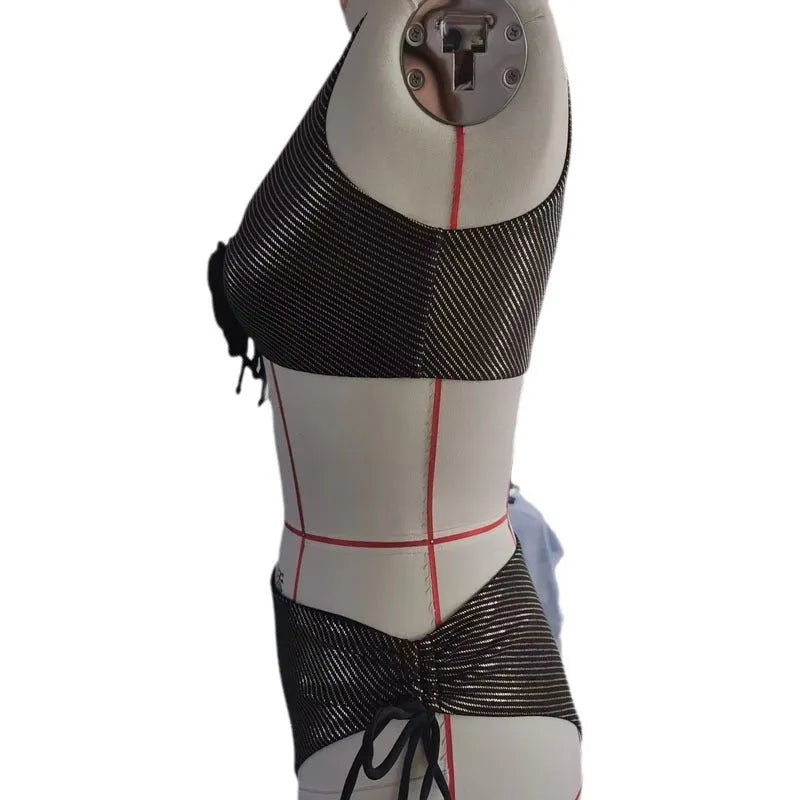 Black women's triangle top swimsuit with matching bikini pants