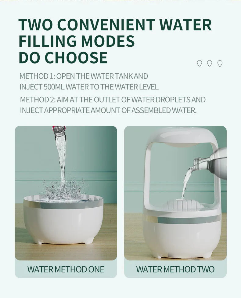 Anti gravity water drop backflow humidifier 500ml ABS USB white colour 133mm height