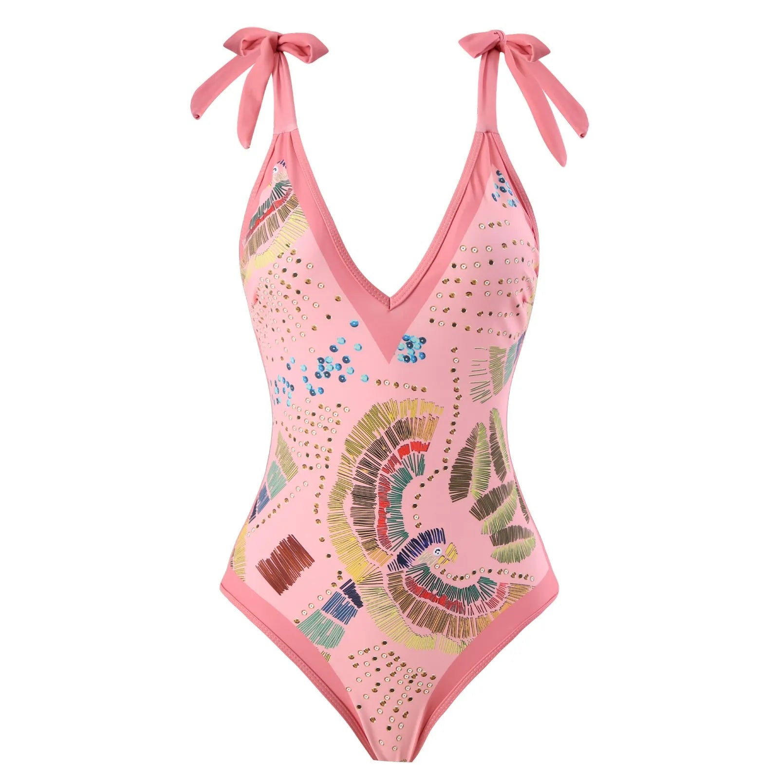 French retro one-piece swimsuit with gauze skirt in blue or pink colours, backless bikini style design