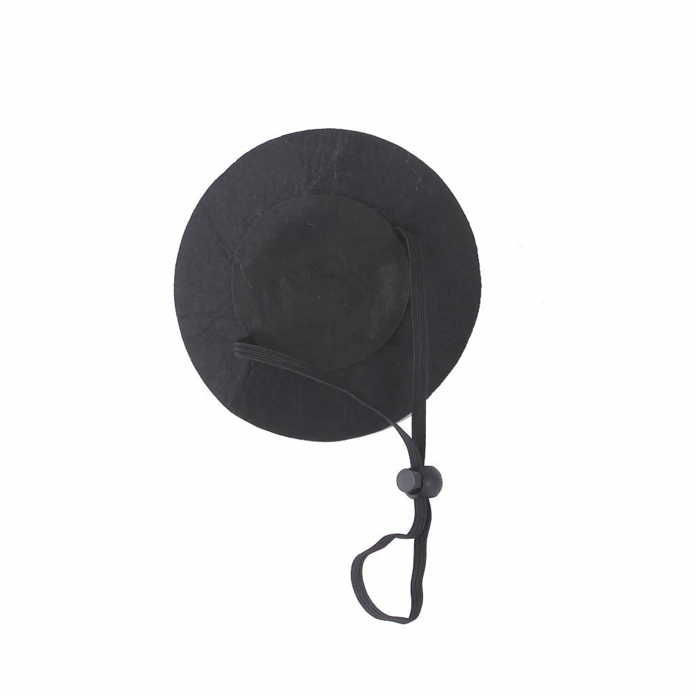 Pet cat wearing cloth Halloween pumpkin hat with embossed design details in free-size fit