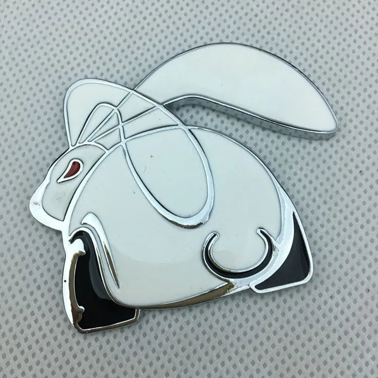 3D stereo rabbit zinc alloy metal car logo emblem in large 6.7cm size with raised design