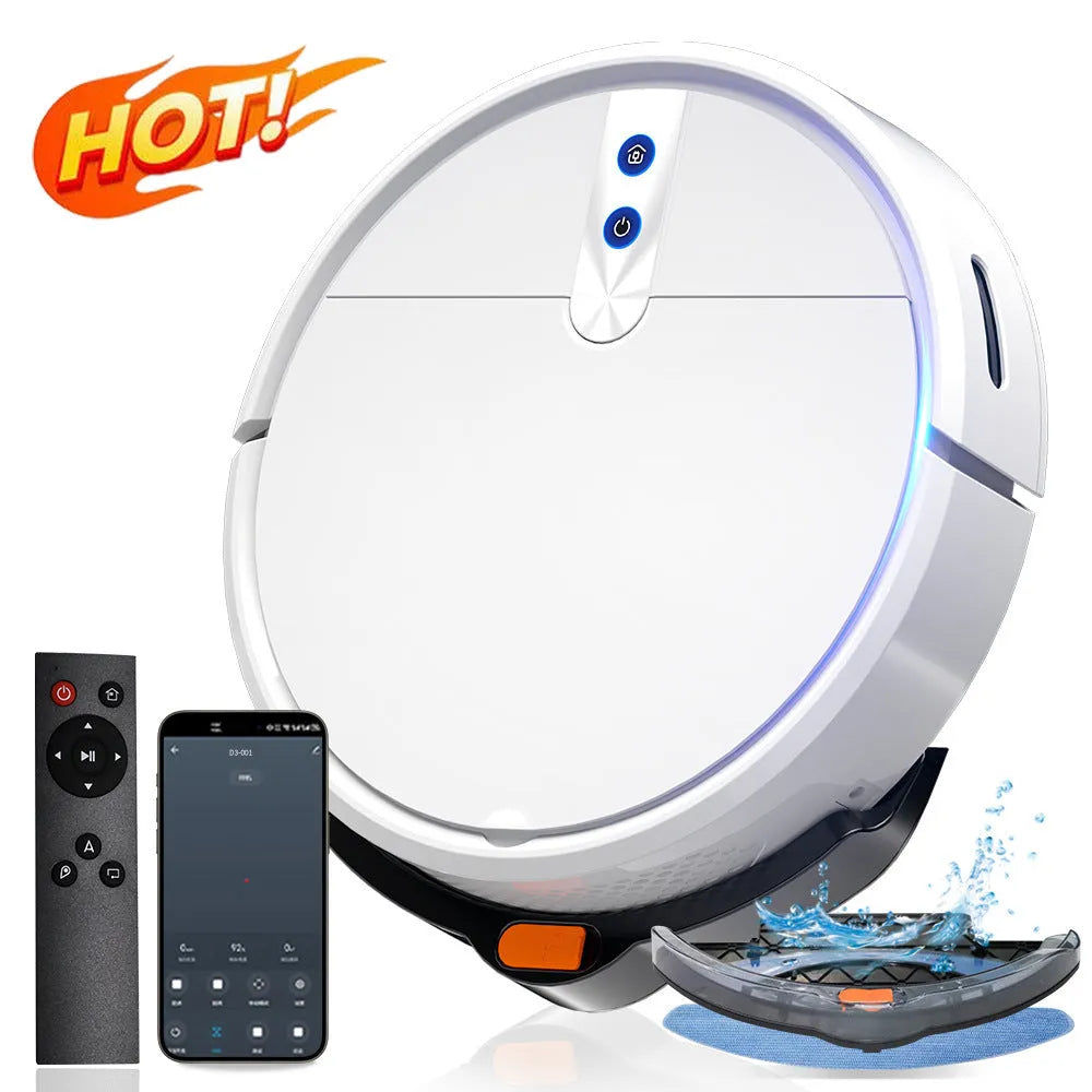 White or black automatic recharge sweeping robot for household floor cleaning.