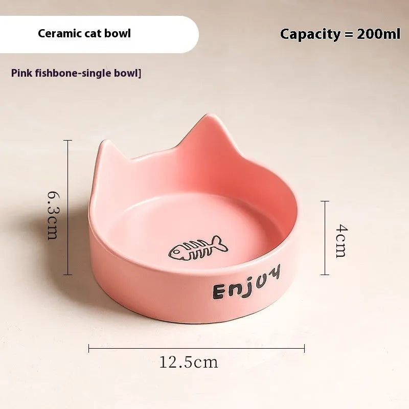 Ceramic cat bowl set with wooden anti-slip frame in cat paw design