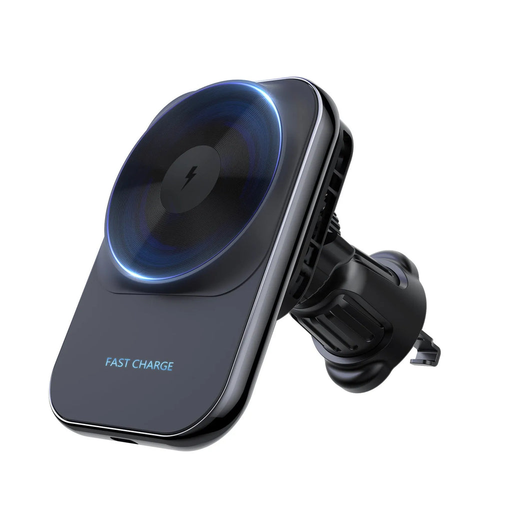 S16 black magnetic car wireless charger with semiconductor cooling, electroplated frame, and CD lens surface