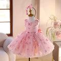 Pink children's little princess dress with polyester fabric, suitable for flower girls, sizes 80cm to 150cm