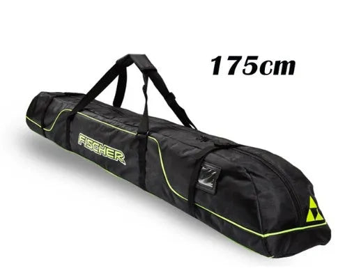 Ski gear bag made from waterproof Oxford fabric shown in open position with ski equipment inside