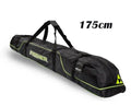 Ski gear bag made from waterproof Oxford fabric shown in open position with ski equipment inside