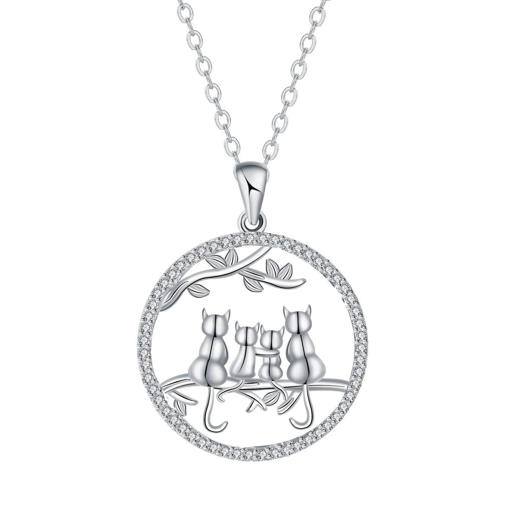 Four Kitten Necklace with copper pendant and cross chain in original design.