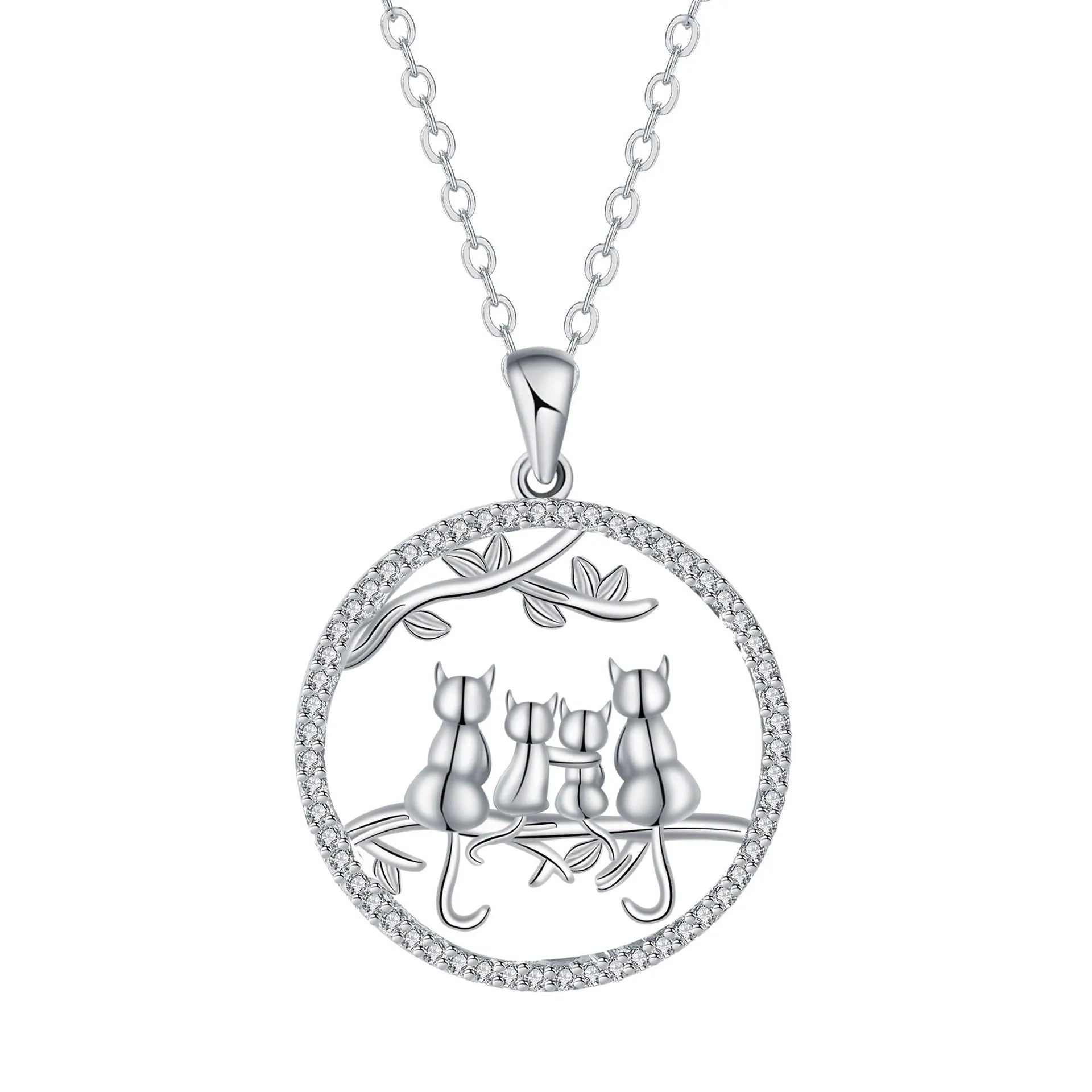 Four Kitten Necklace with copper pendant and cross chain in original design.