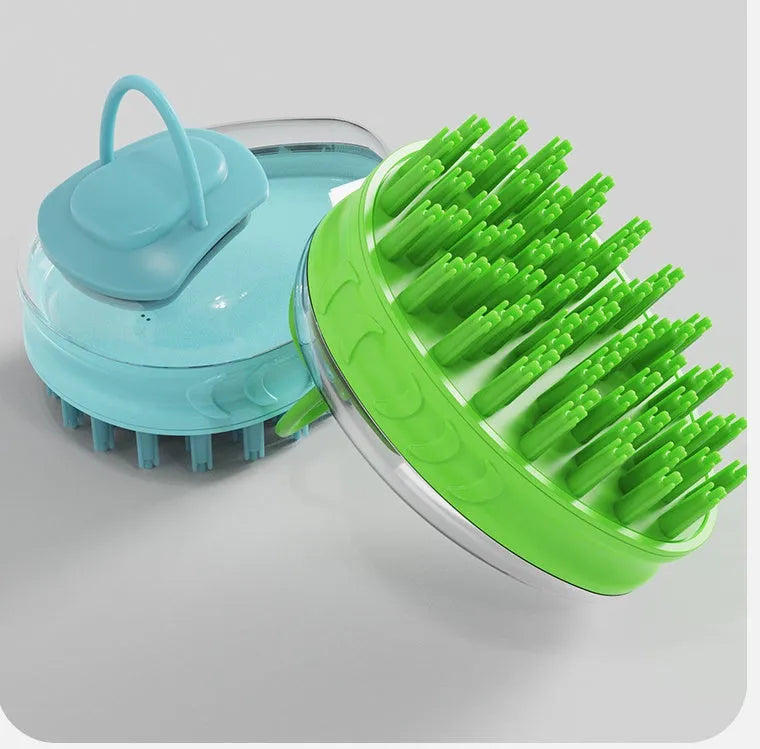 Pet bath brush in TPR and PP, 7.8 x 8.8 x 10.2 cm, blue and green, dog rub massage tool