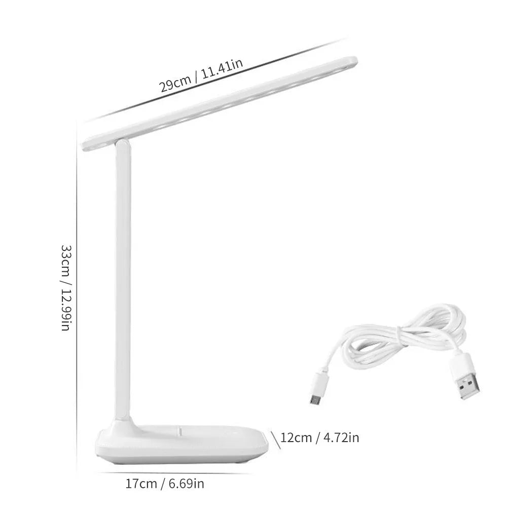 White plastic bedside lamp with touch dimming and USB charging port.