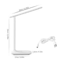 White plastic bedside lamp with touch dimming and USB charging port.