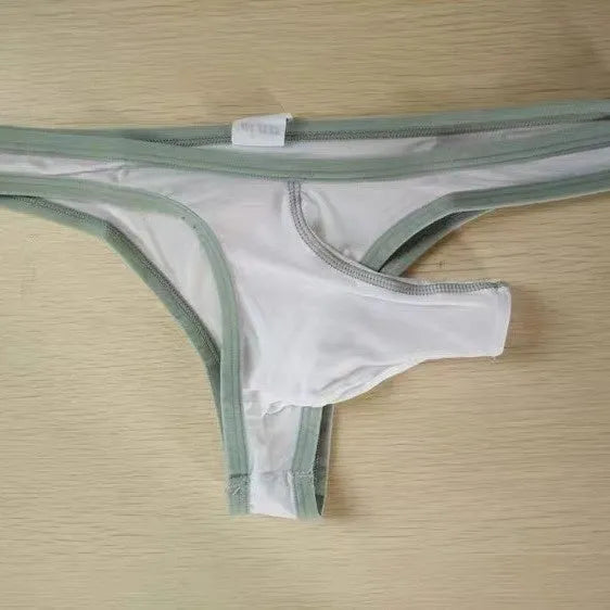 Men's white Ice Silk small briefs laid flat, showing the close-fit design and elasticated waistband.