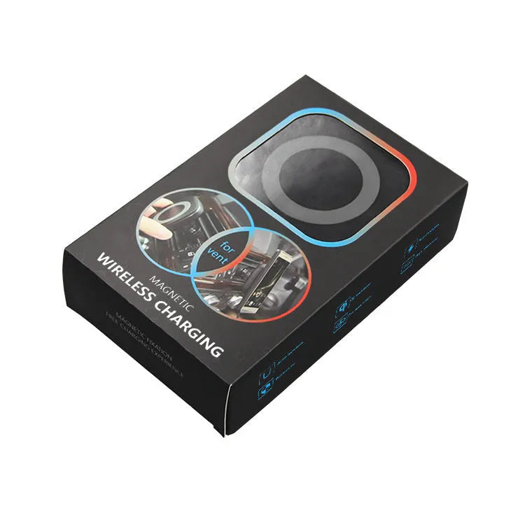 Grey mobile phone wireless charging stand with LED indicator on desk