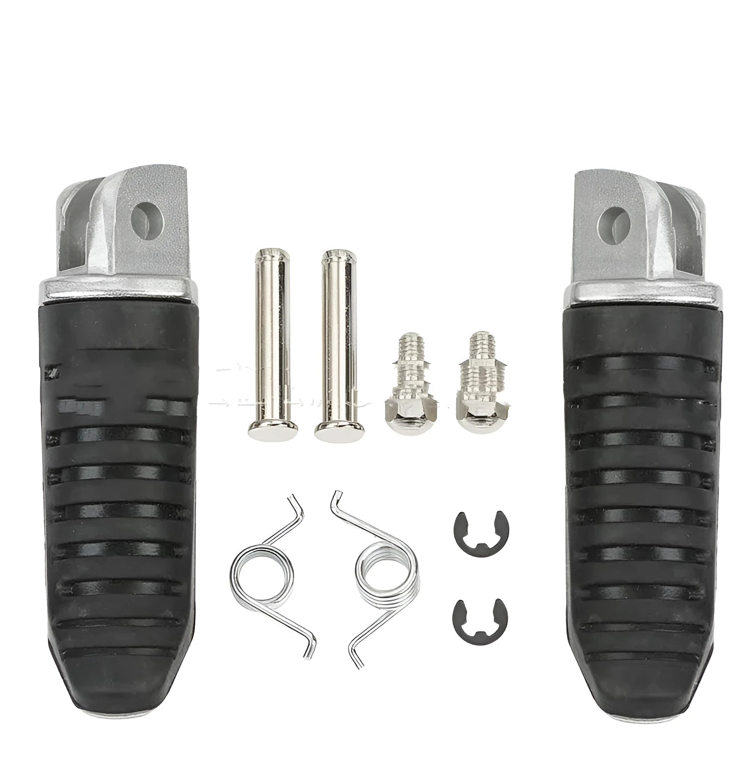 Black aluminium alloy motorcycle footpeg replacement set for Suzuki models.