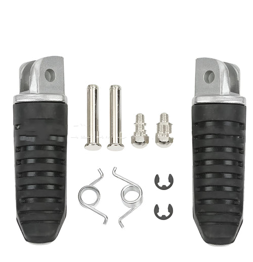 Black aluminium alloy motorcycle footpeg replacement set for Suzuki models.