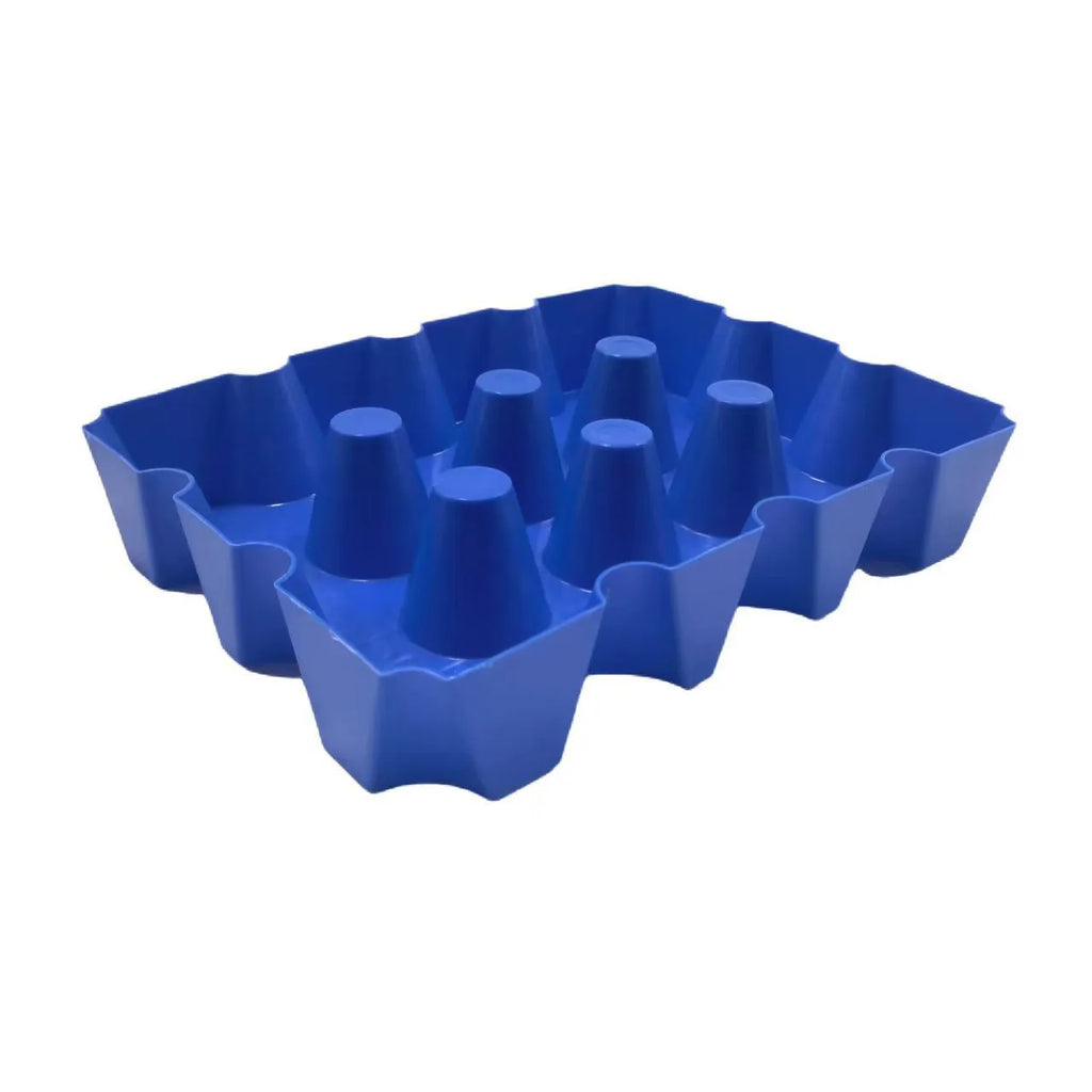 Blue plastic reusable ice block maker tray for outdoor coolers and camping.