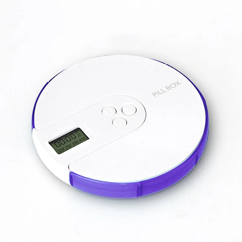 7-compartment alarm clock pill dispenser, 11 x 11 x 2.0 cm, with 24-hour reminder