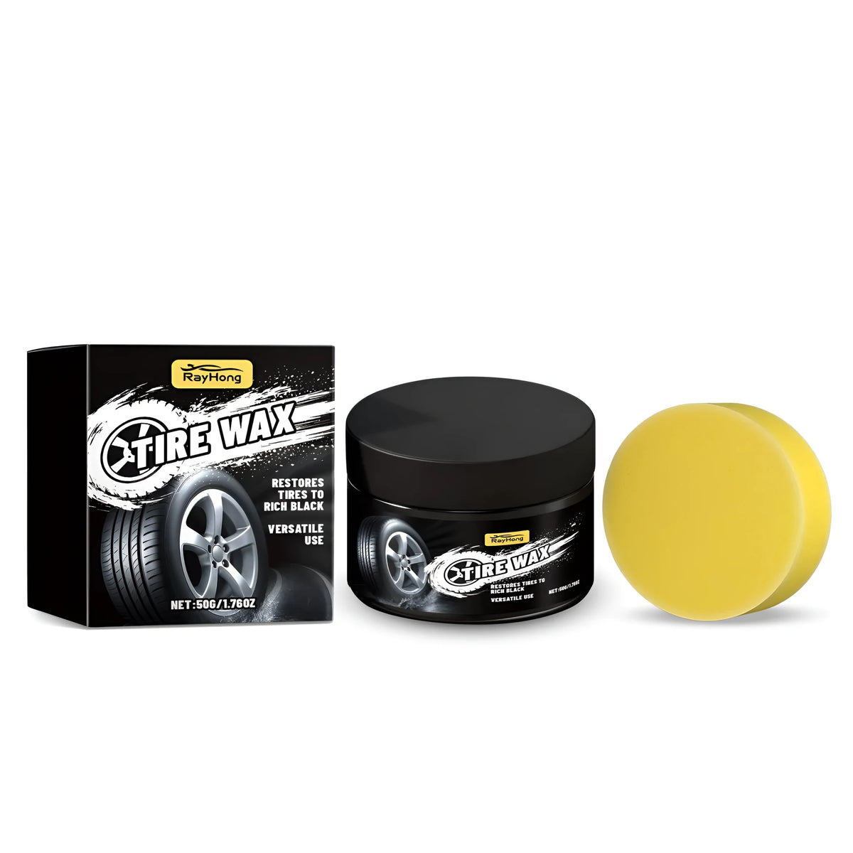 RAYHONG car tyre gloss care wax 50g tub with sponge applicator in a tyre care set