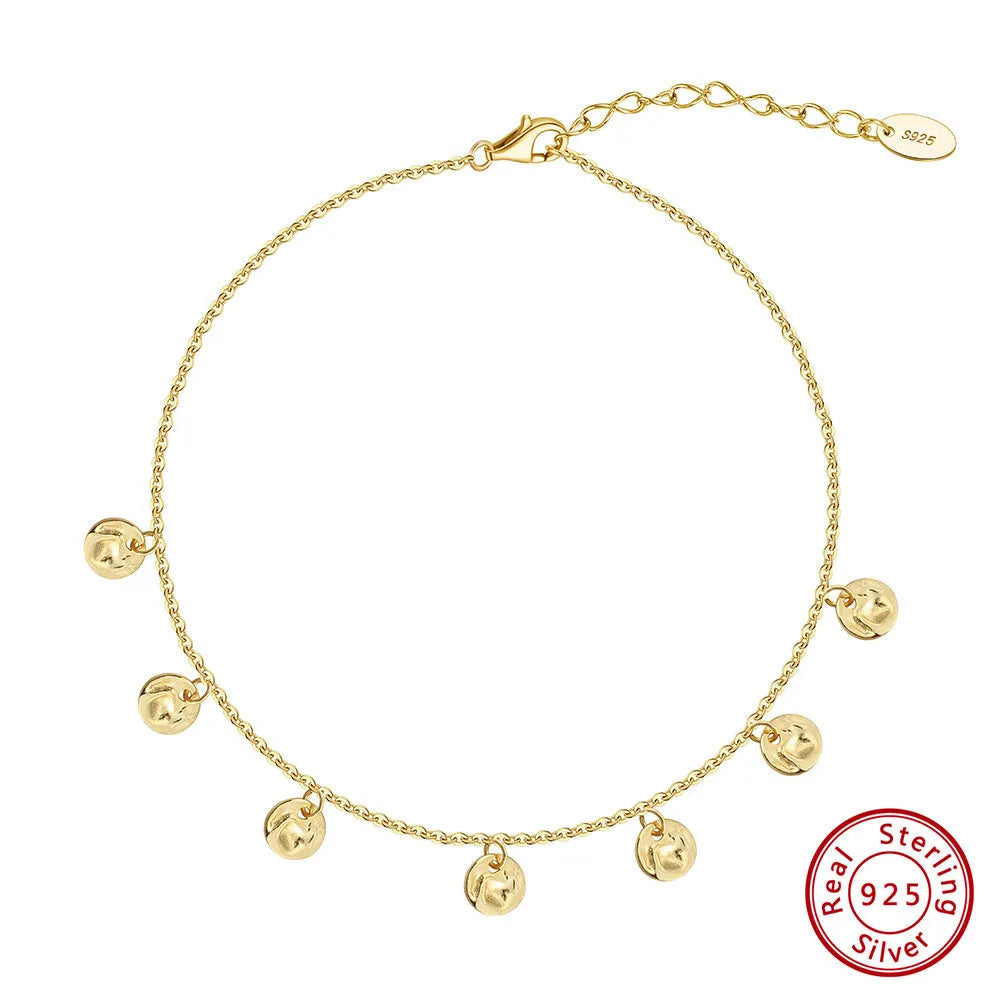 Women's round geometric anklet in S925 silver with Han style design, gold or platinum plating options