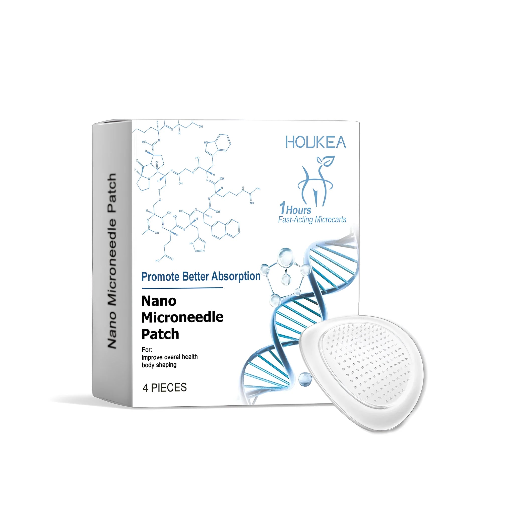 Four nano microneedle patches in a pack with botanical ingredients listed.