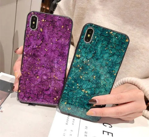 Gold foil epoxy detail on mystery purple silicone phone case for smartphones
