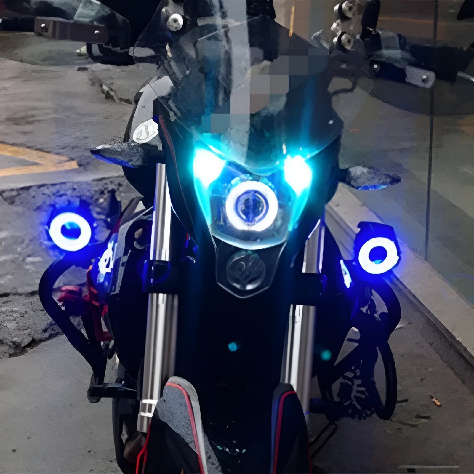 Black plastic motorcycle LED spotlight 125W 12x8cm universal fit fog light