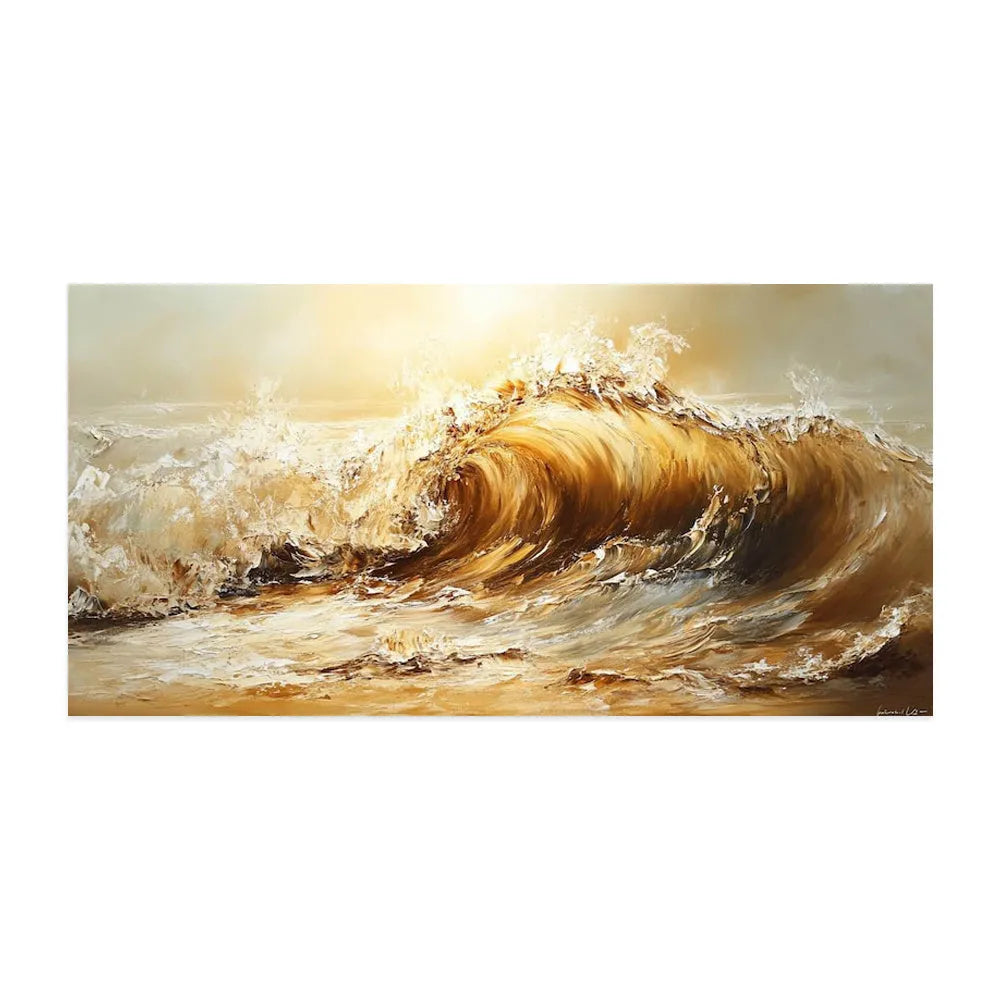 Handmade abstract yellow waves landscape oil painting on unstretched canvas, frameless, multiple sizes available