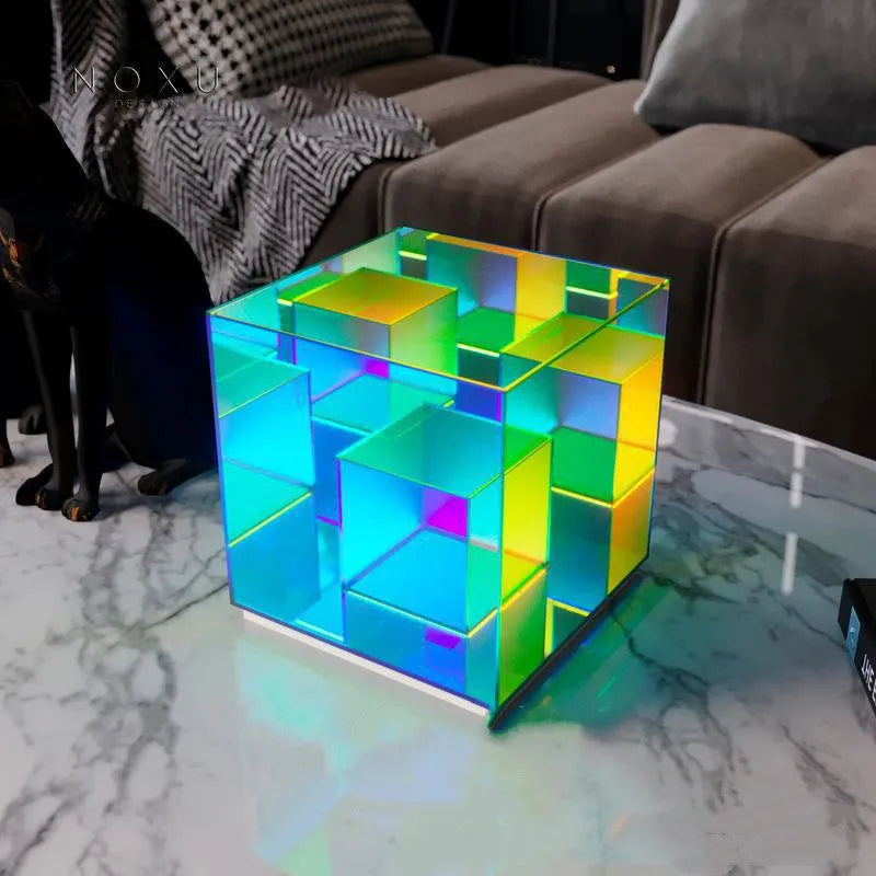 Creative night light acrylic cube LED colour box with USB power and push-button switch in three sizes 15 22 30 cm