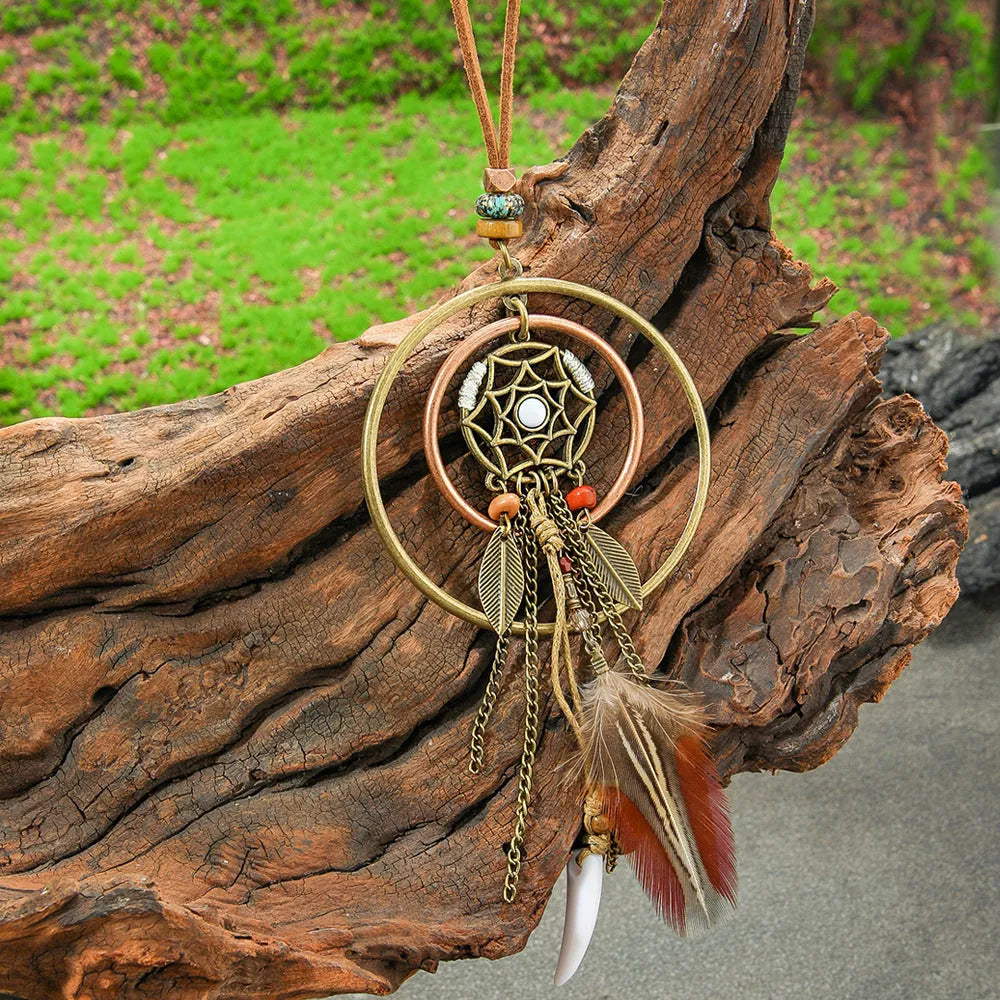 Bohemian double-layer pendant tassel necklace in alloy with adjustable chain