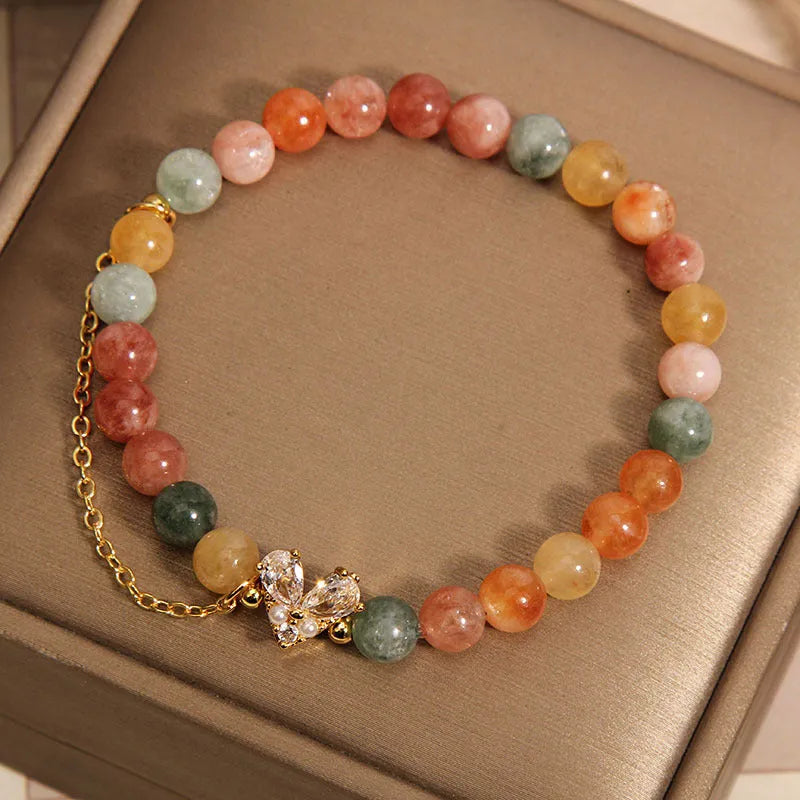 Crystal bracelet with Fu Lu Shou V-shaped zircon charm in cartoon style for women