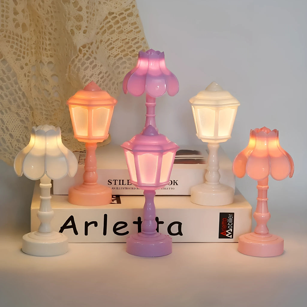 Retro pagoda shaped night lamp with geometric 3D design and LED lighting in choice of colours